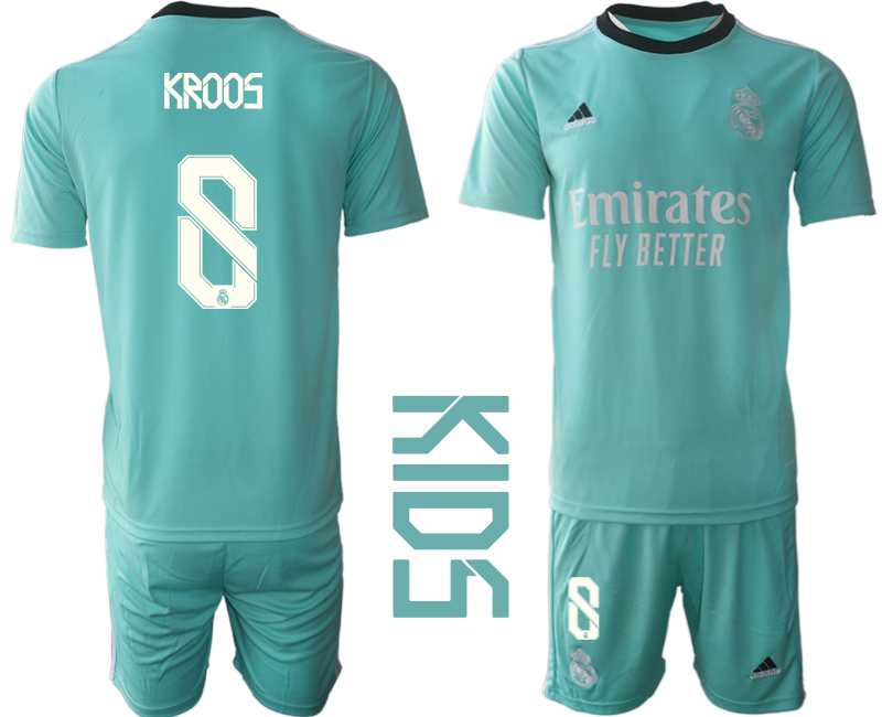 Youth 2021-2022 Club Real Madrid Second away blue #8 Soccer Jersey->youth soccer jersey->Youth Jersey